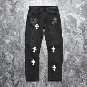 Chrome Heart Black and White Cross Jeans